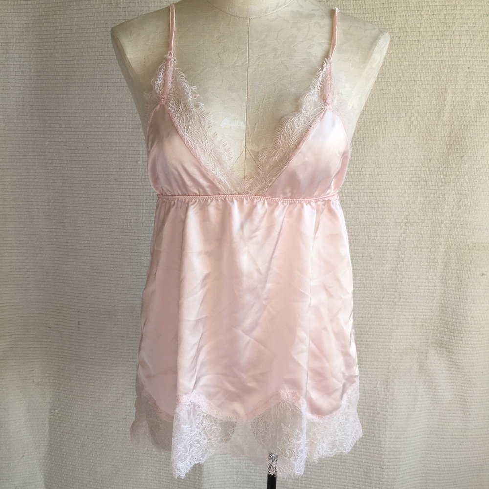 Pink Satin Babydoll Chemise Lace Lingerie NWOT